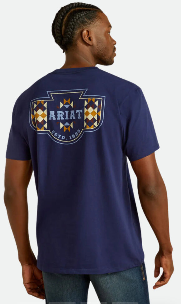 Ariat Men's Woven West T-Shirt - MEDIEVAL BLUE