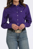 WOMEN'S SOLID BUTTON-DOWN WESTERN SHIRT - PURPLE