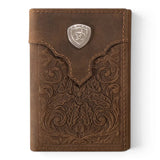 ARIAT TRIFOLD WALLET OVRLAY SCROLL EMBOSSED MEDIUM BROWN - A3568944
