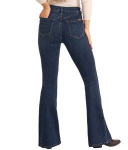 HIGH RISE SCALLOP DETAIL BUTTON FLARE JEANS