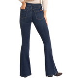 HIGH RISE SCALLOP DETAIL BUTTON FLARE JEANS