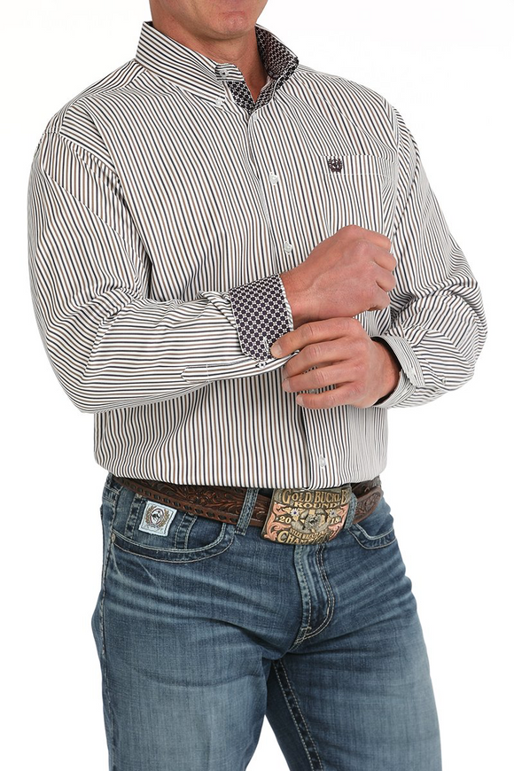 Cinch MEN'S TENCEL™ STRIPED BUTTON-DOWN WESTERN SHIRT - WHITE