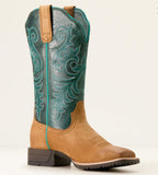 Ariat Ladies Hybrid Ranch Time Western Boot - ACORN ROUGHOUT|DEEP TEAL