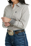 Women's Cinch MSW9164211 TENCEL White/Burgundy/Pink Stripe Button Down Western Shirt