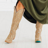 REVERIE KNEE HIGH CORSET - LATTE SUEDE AND POWDER BLUE