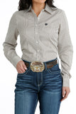 Women's Cinch MSW9164211 TENCEL White/Burgundy/Pink Stripe Button Down Western Shirt