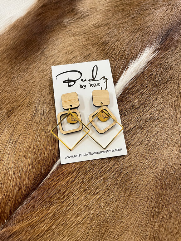 Budz by Kaz - Square Dangling Earrings Gold