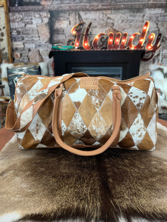 Diamond Pattern Cowhide Overnight Bags - #006