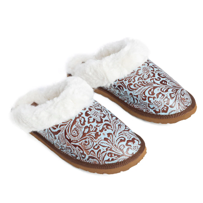 Marta Turquoise Leather Lined Slippers - Turquoise