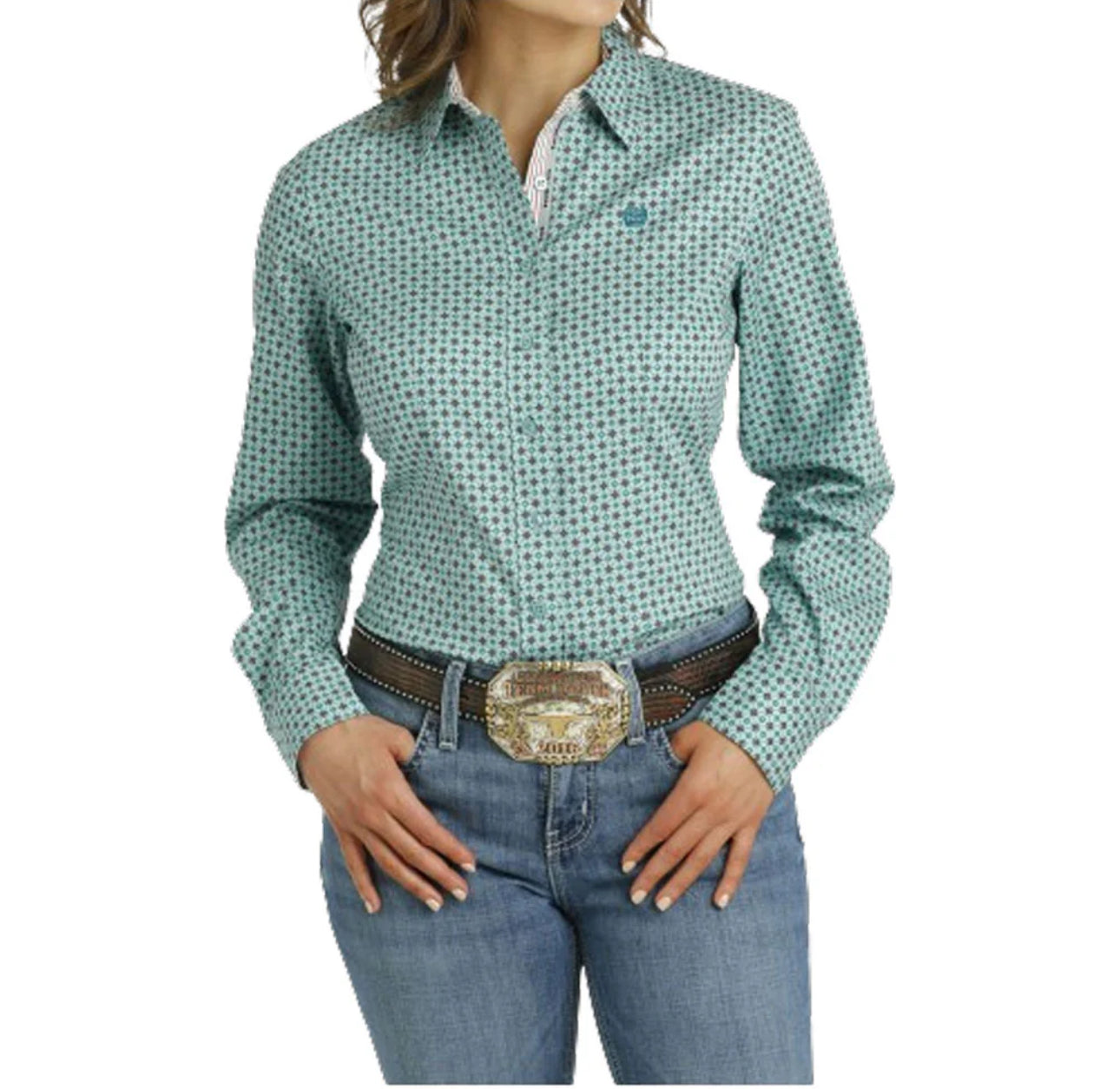 Cinch Women s Long Sleeve Western Button Shirt Light Blue Print The Tack House