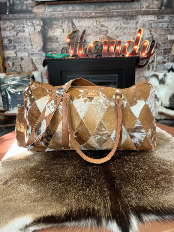 Diamond Pattern Cowhide Overnight Bag #002
