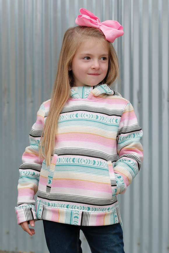 Cruel Denim GIRL'S BLANKET STRIPE HOODIE - PINK/TURQUOISE