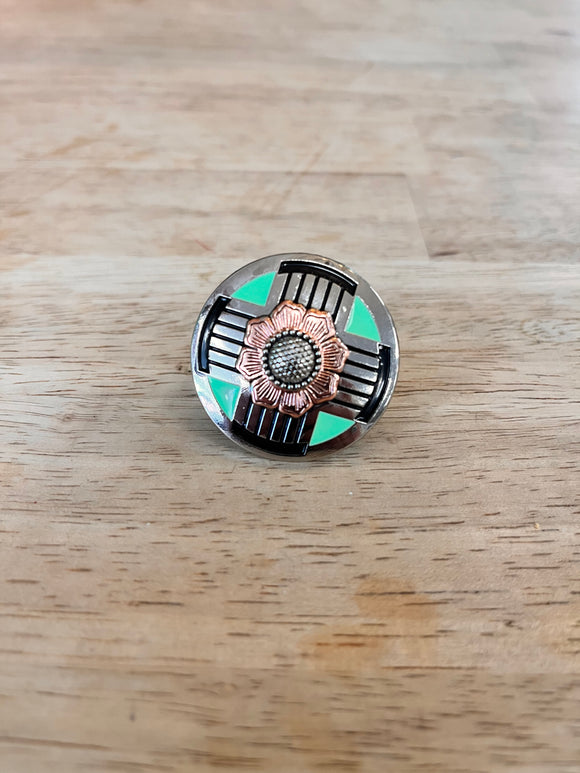 Concho Slide #65 - Turquoise Cross and Flower
