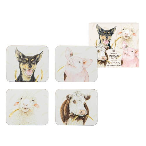 FARMYARD FACES ASSORTED 4PK COASTER