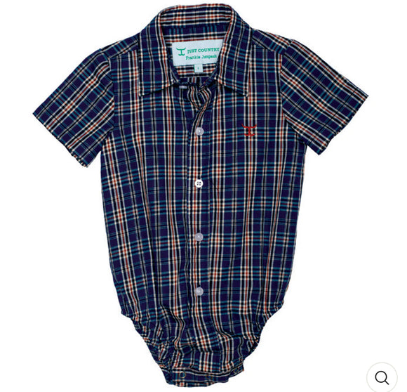 JUST COUNTRY
Infant's Frankie Short Sleeve Full Button Jumpsuit - Cobalt/Rust