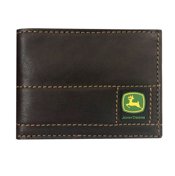 JD BROWN ANTIQUE LEATHER STITCHED BI-FOLD WALLET - RUBBER TRADEMARK LOGO PATCH