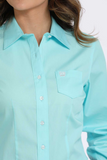 WOMEN'S SOLID BUTTON-DOWN WESTERN SHIRT - TURQUOISE