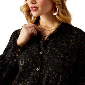 Ariat Blinged Out Top - GOLDEN HORSESHOES PRINT