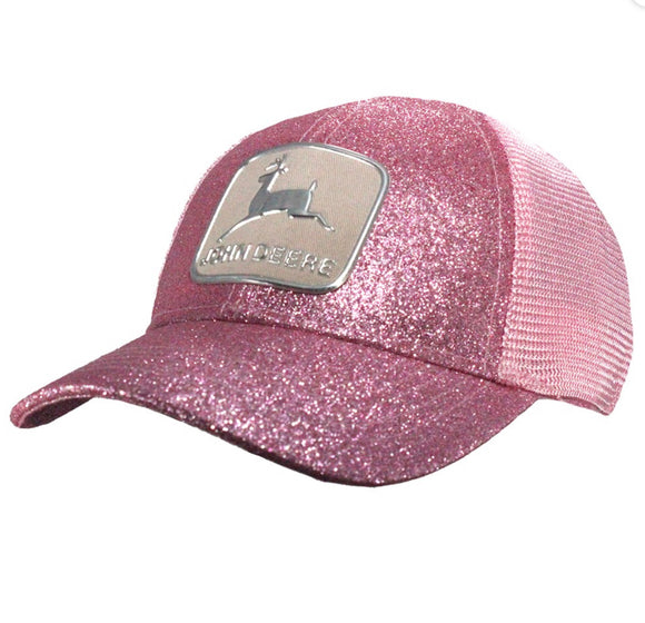 LP82705-JD VINTAGE LOGO PATCH GLITTER MESH TRUCKER CAP-PINK