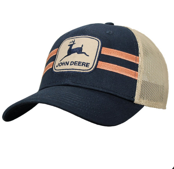 JD VINTAGE LOGO TRUCKER MESH RACING STRIPE CAP-NAVY/TAN
