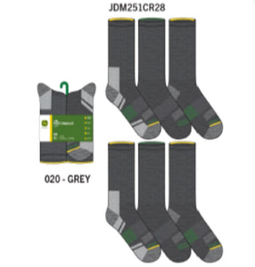 6 PACK CREW PERFORMANCE SOCKS (GREY-SOCK SIZE 10-13/SHOE SIZE 6-12.5) 97% POLYESTER 3% ELASTANE