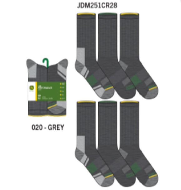 6 PACK CREW PERFORMANCE SOCKS (GREY-SOCK SIZE 10-13/SHOE SIZE 6-12.5) 97% POLYESTER 3% ELASTANE
