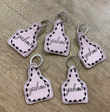 Pink Yeehaw Cattle Cowhide Keychain -PYCCK