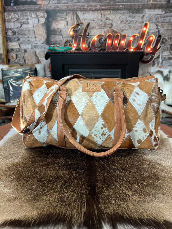 Diamond Pattern Cowhide Overnight Bag - #004