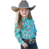GIRL'S COWGIRL PRINT BUTTON-DOWN WESTERN - TURQUOISE