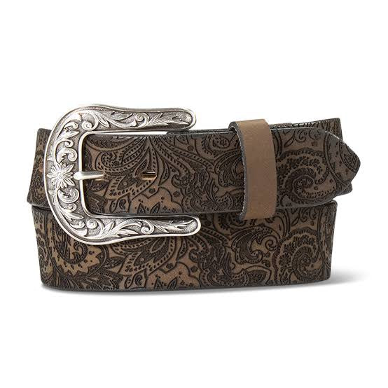 Ariat Women's Brown Laser Cut Paisley Leather Belt Silver Buckle