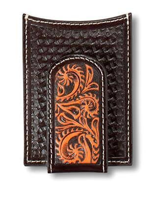 Ariat Mens Western Money Clip Leather Floral Basket Weave Brown A3557444