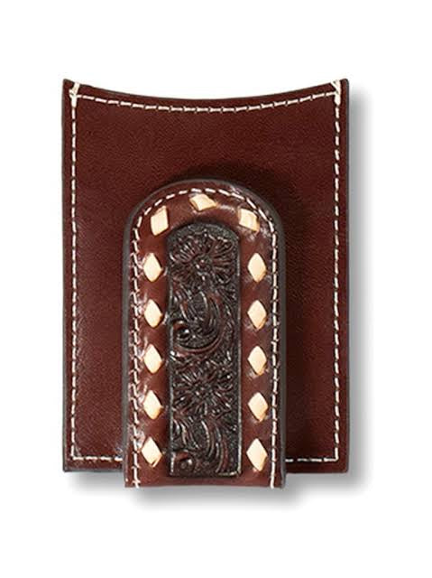 Ariat Mens Western Money Clip Leather Floral Embossed Buck Laced Brown A3558302