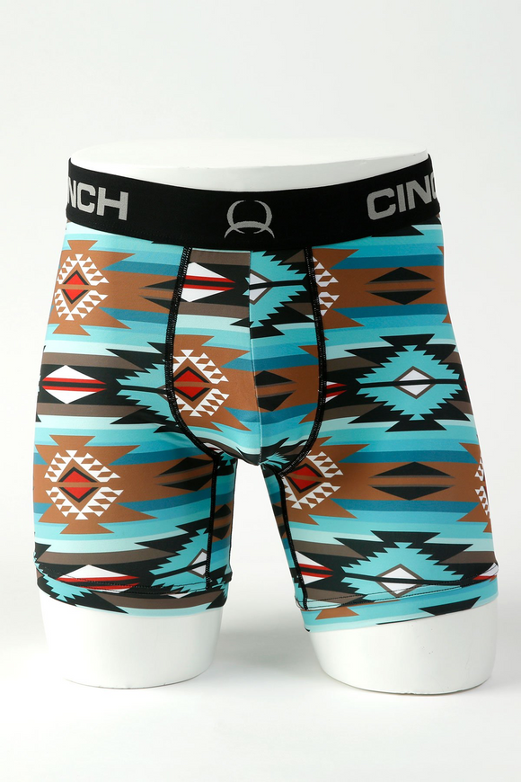MEN'S 6” SOUTHWESTERN PRINT BOXER BRIEFS - TURQUOISE