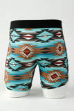 MEN'S 6” SOUTHWESTERN PRINT BOXER BRIEFS - TURQUOISE