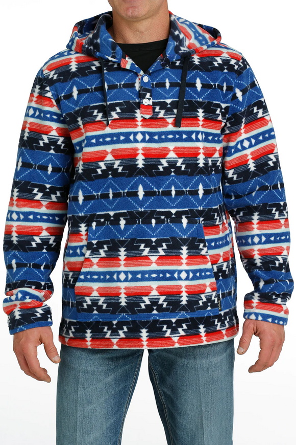 Cinch Mens Polar Fleece Hoodie - Red / White / Blue