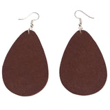 Tooled Pear Drop Leather Earrings -  Brown