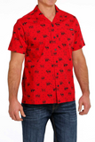 Cinch Mens Jingle Bulls Short Sleeve Shirt - Red