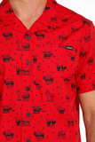 Cinch Mens Jingle Bulls Short Sleeve Shirt - Red