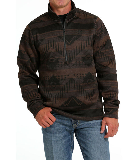 Cinch Mens Printed Half Zip Sweater - Brown
