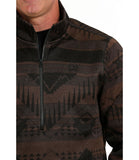 Cinch Mens Printed Half Zip Sweater - Brown