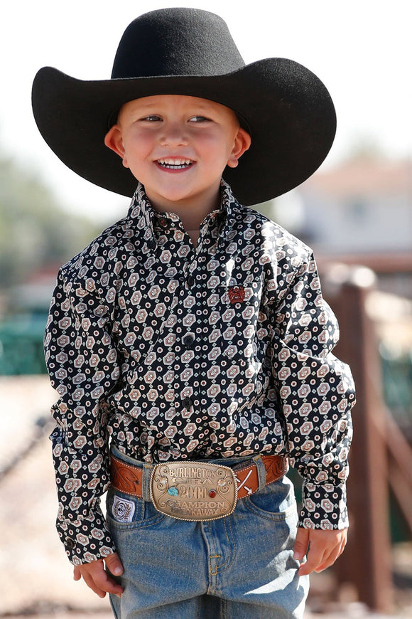 Cinch Boys Infant Black Geometric Button Up Shirt