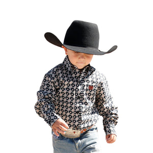 Cinch Boys Infant Black Geometric Button Up Shirt