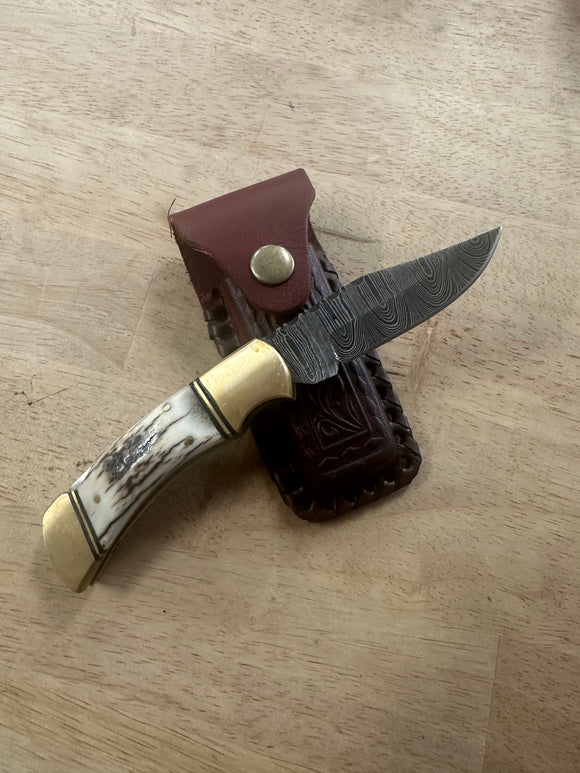Deer Antler And Brass Bolster Pocket Knife - VG 46
