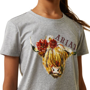 Ariat Highlander Rose Girls Tee - Heather Grey