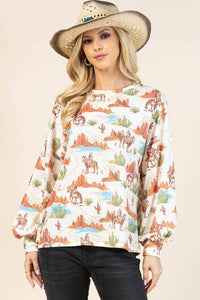 AV1172-MICHAELA WESTERN PRINT RELAXED SWEATSHIRT