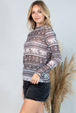 T1502-5711-Dexi Western Cowboy Mesh Print Top