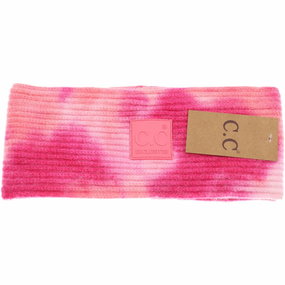 Tie Dye Fashion Headband with Rubber Patch - Women's: Fuchsia/Pink
