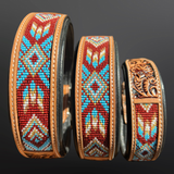 Sedona Tooled Leather Western Dog Collar Turquoise/Brick Red