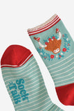 Women's Bamboo Socks - Green/Red, Christmas Highland Cow