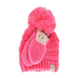 C.C BABY BABY Solid Knit Pom Beanie and Mittens Set